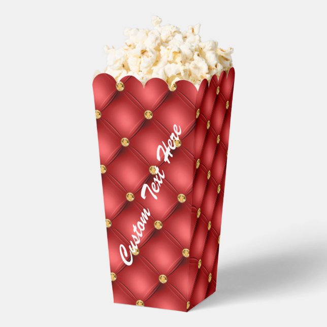 Red Gold Diamond Tufted Custom Text Popcorn Box (Popped)