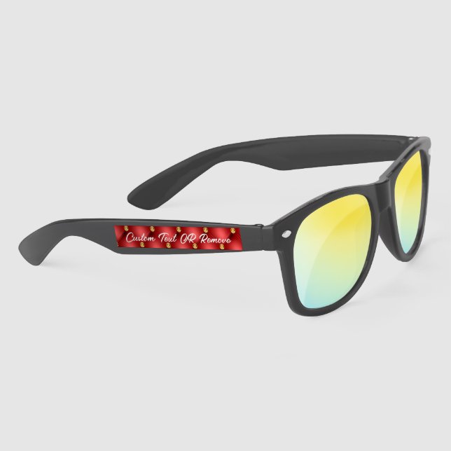 Red Gold Diamond Tufted Custom Text Sunglasses (Right)