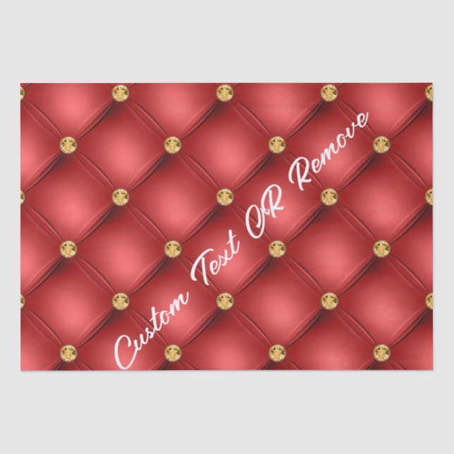 Red Gold Diamond Tufted Custom Text Tissue Paper (Front)