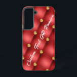 Red Gold Diamond Tufted Custom Text Your Name Samsung Galaxy Case<br><div class="desc">Samsung Galaxy Cases or iPhone Cases with Golden Diamond Tufted Leather Custom Text Name Red Gold Personalised Gift - Choose / Add Your Favourite Text - Name OR Remove text - Make Your Special Gift - Resize and move or remove and add text / elements with Customisation tool. Choose your...</div>