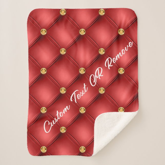 Red Gold Diamond Tufted Sherpa Blanket Custom Text (Front)