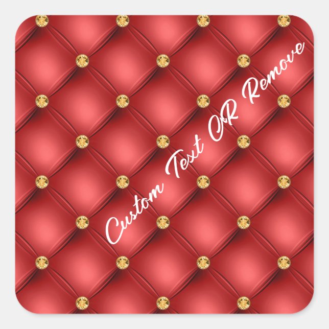 Red Gold Diamond Tufted Sticker with Custom Text (Front)