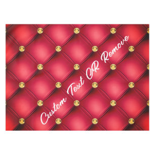Red Gold Diamond Tufted Tablecloth and Custom Text