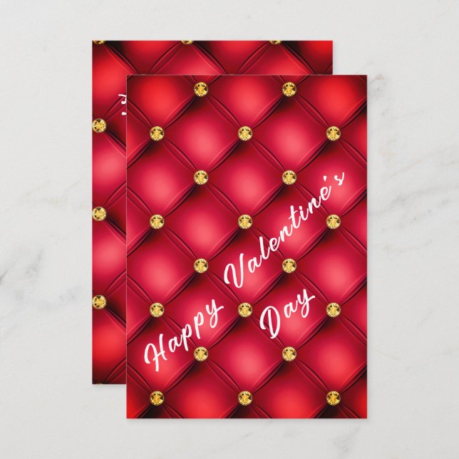 Red Gold Diamond Tufted Valentine's Day Card (Front/Back)