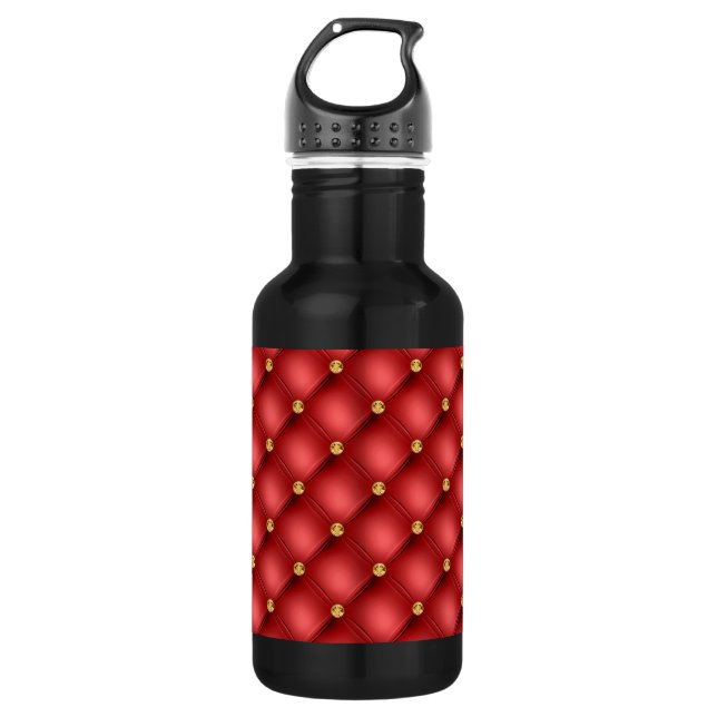 Red Gold Diamond Tufted Water Bottle (Front)