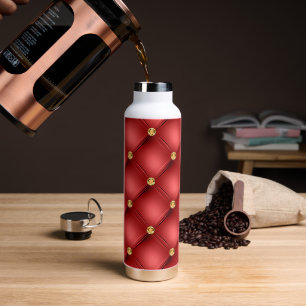 Red Gold Diamond Tufted Water Bottle