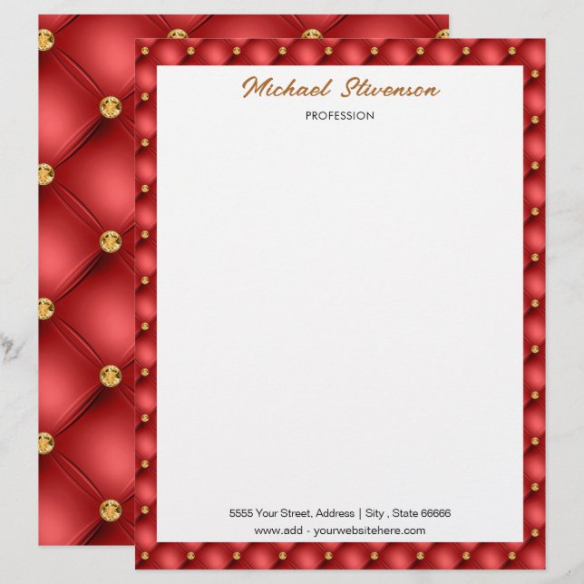 Red Gold Diamonds Framed Letterhead Personalised (Front/Back)