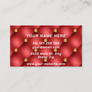 Red Gold Diamonds Tufted Business Card Template