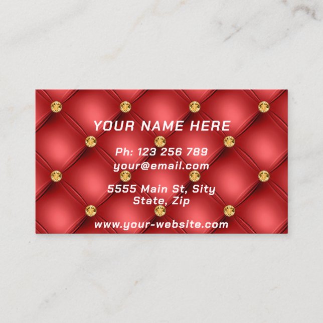 Red Gold Diamonds Tufted Business Card Template (Front)