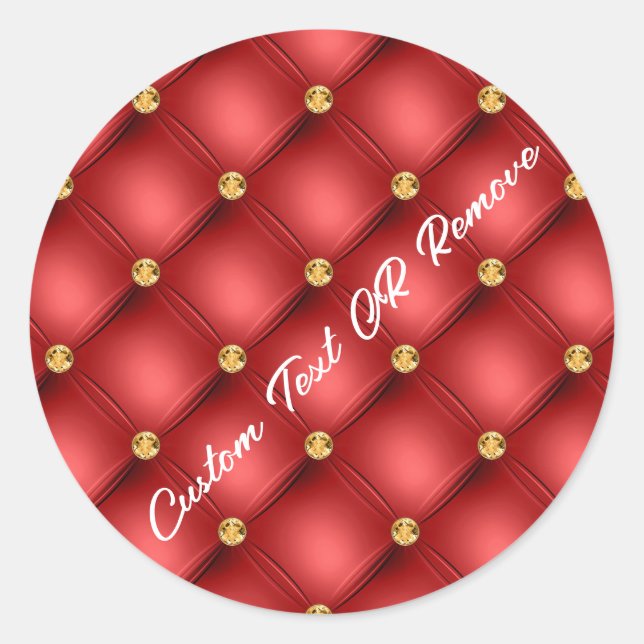 Red Gold Diamonds Tufted Custom Text Sticker (Front)