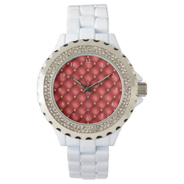 Red Gold Diamonds Tufted Watch (Front)