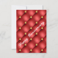 Red Gold Diamonds Tufted Wedding Anniversary Card