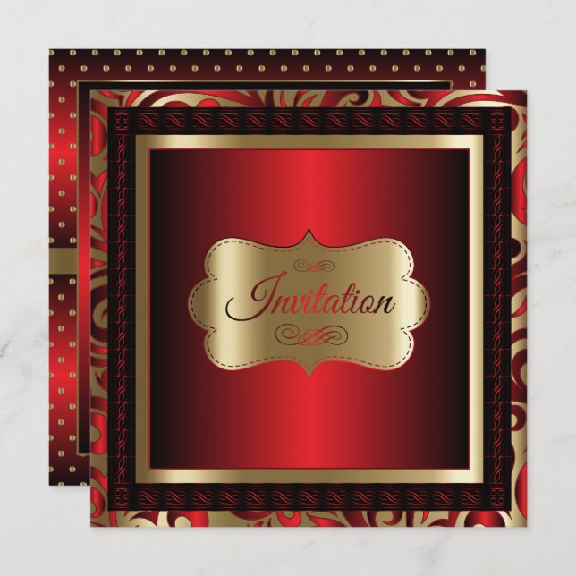 Red & Gold Dot Party Celebration | Invitations (Front/Back)