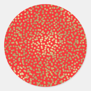 Red & Gold Dots Confetti Elegant Chic Glam Party Classic Round Sticker