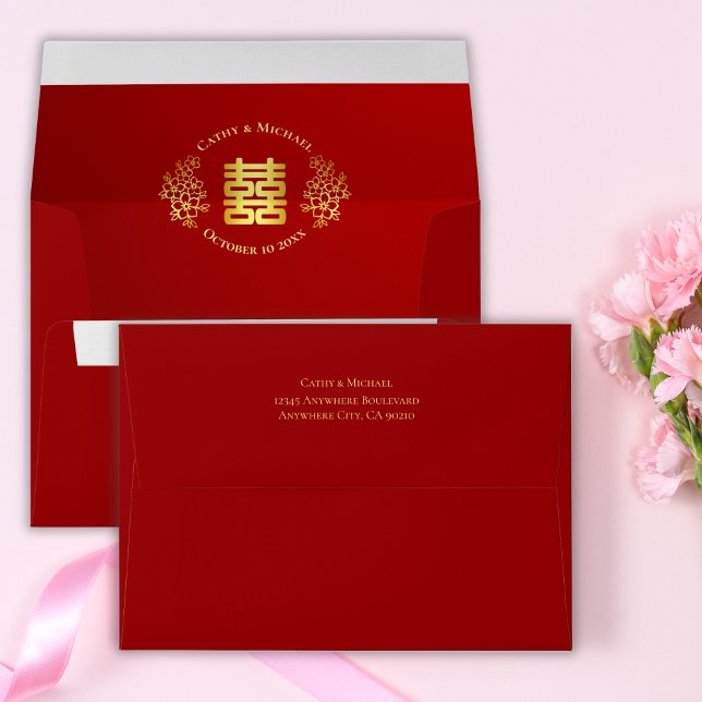Red gold double happiness floral chinese wedding envelope (Creator Uploaded)