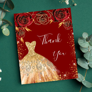 Red gold dress floral birthday thank you