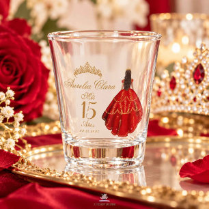 Red Gold Dress Princess Quinceañera Mis 15 Años Shot Glass