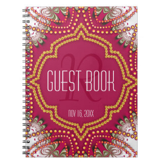 Red Gold Eastern Bohemian Monogram Guest Book
