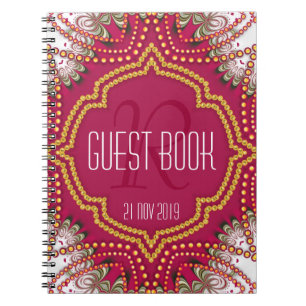 Red Gold Eastern Bohemian Monogram Guest Book