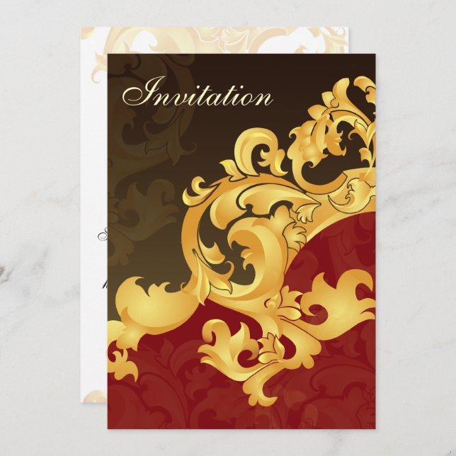 red gold elegance wedding invitation (Front/Back)