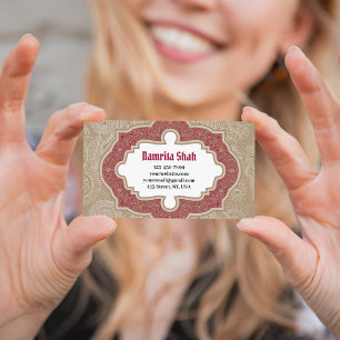 Red Gold Elegant Damask Modern Paisleys Pattern Business Card