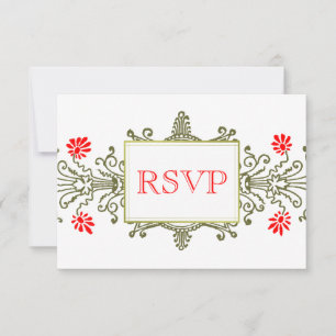 Red Gold Elegant Floral Custom RSVP Card