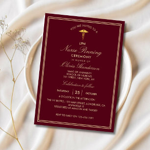 Red Gold Elegant Nurse Pinning Ceremony  Invitation