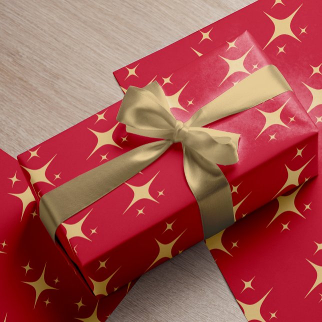 Red gold elegant stars pattern Christmas  Wrapping Paper (Creator Uploaded)