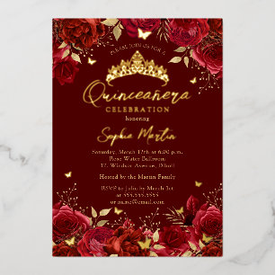 Red Gold Enchanting Floral Butterfly Quinceanera