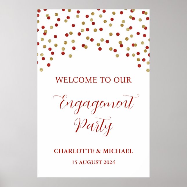 Red Gold Engagement Party Custom 20x30 Poster (Front)