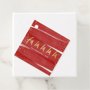 Red & Gold Fa La La La La Snowy Christmas Holiday Favour Tags