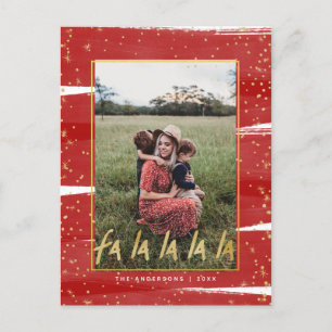 Red & Gold Fa La La La La Snowy Christmas Holiday Postcard