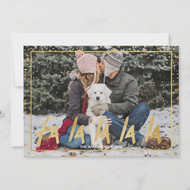 Red & Gold Fa La La La La Snowy Holiday Christmas (Front)