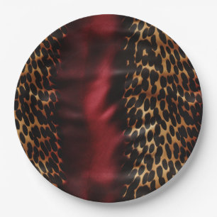 Red Gold Faux Cowgirl Southwest Cowhide Paper Plate