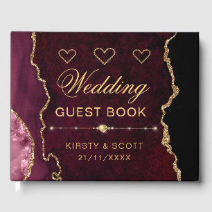 Red & Gold Faux Glitter Agate Wedding Guest Book