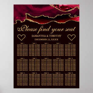 Red Gold Faux Glitter Agate Wedding Seating Chart