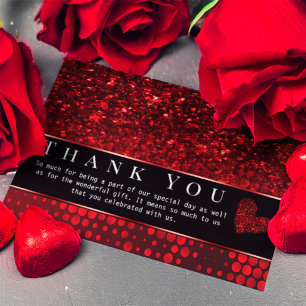 Red Gold Faux Glitter Lights Thank You Card