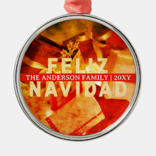 Red Gold Feliz Navidad Modern Elegant Christmas Metal Tree Decoration