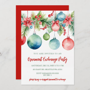 Red Gold Festive Ornament Exchange Christmas Party Invitation