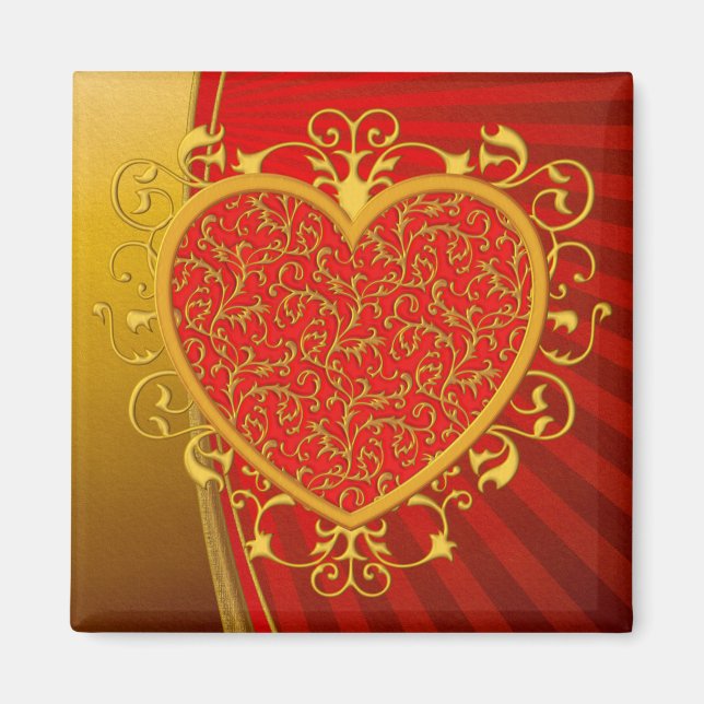 Red Gold Fleur de lis Heart Magnet (Front)