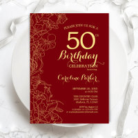 Red Gold Floral 50th Birthday Party
