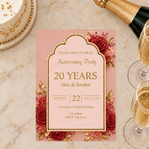 Red & Gold Floral Anniversary Party Invitation