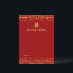 Red gold floral border chinese wedding advice card<br><div class="desc">Realise your dream wedding with an oriental touch! You can customise the design by adding your names and wedding date etc. You are also welcome to reach out to me for any special design which is uniquely for you. Double happiness symbol and red decorations are the must have items for...</div>