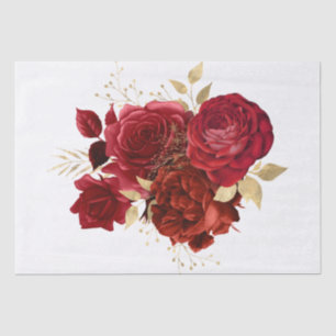 Red Gold Floral Bouquet Watercolor Decoupage Tissue Paper