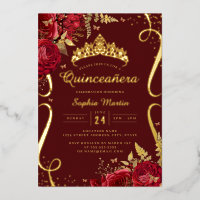 Red Gold Floral Elegant Scroll Quinceanera