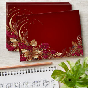 Red Gold Floral Envelope