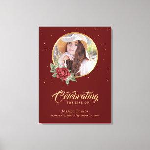 Red Gold Floral Funeral Welcome Sign