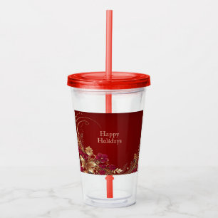 Red Gold Floral Holiday Acrylic Tumbler