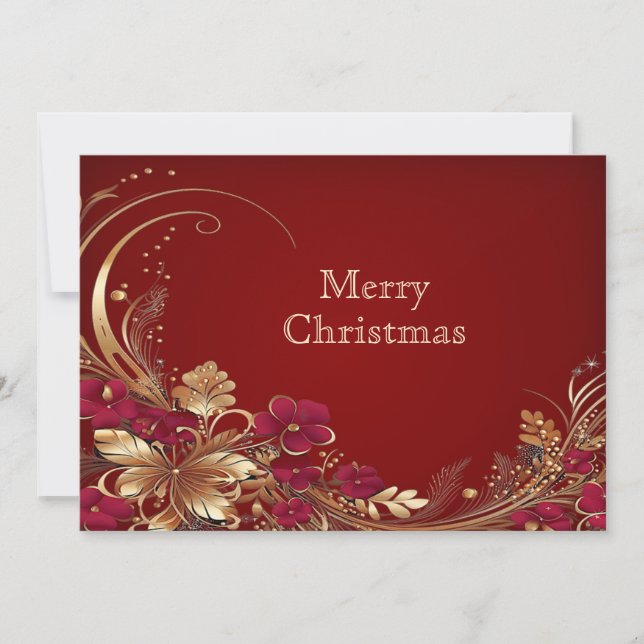 Red Gold Floral Holiday Card (Front)