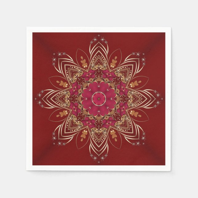 Red Gold Floral Holiday Napkin (Front)